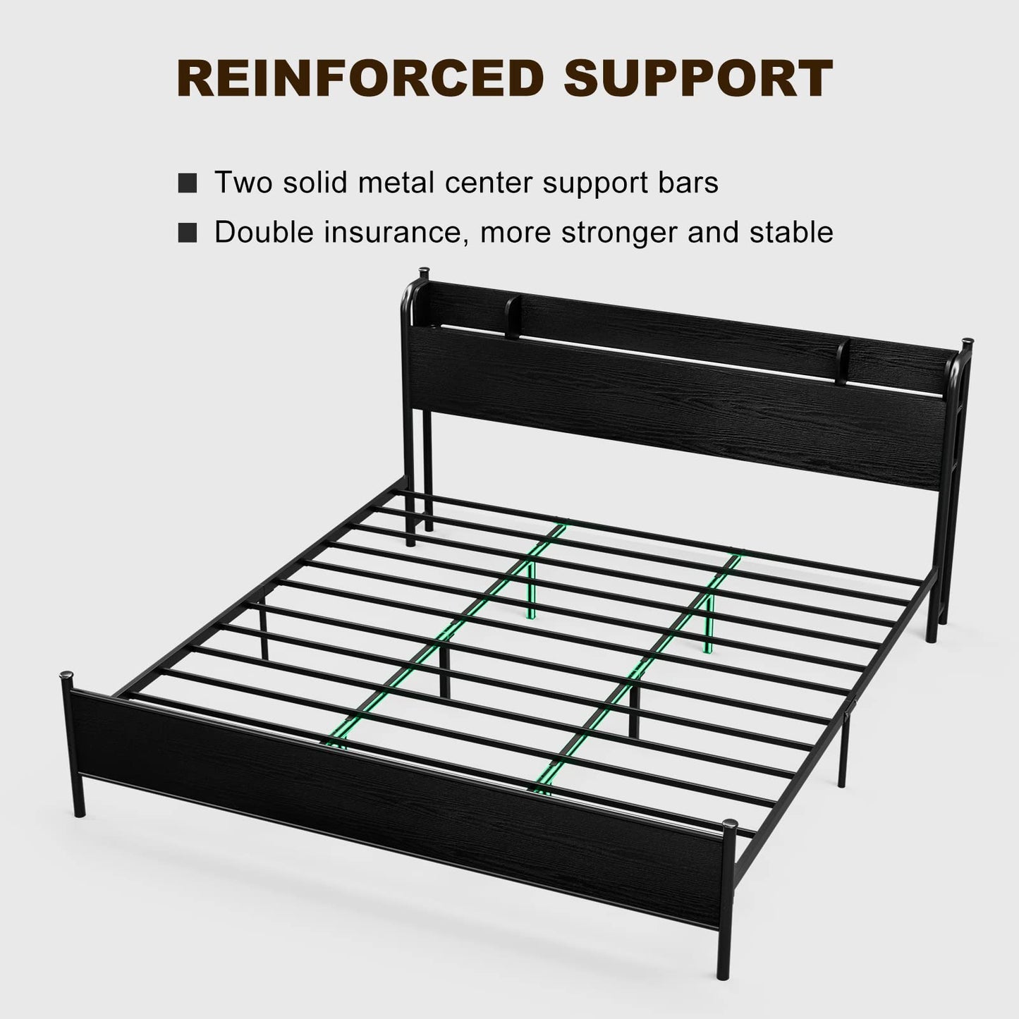 AOVSA Black California King Bed Frame with LED Storage Headboard and Charging Station - WoodArtSupply