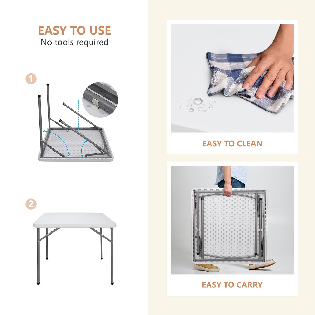 ZenStyle 3 ft Indoor Outdoor Heavy Duty Portable Plastic Folding Table, Square Card Table Utility Desk Game Table for Puzzles Crafting Picnic Camping Dining Party, White ZenStyle