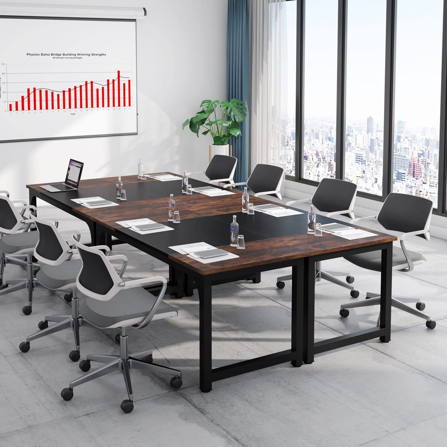 Tribesigns Conference Table, 63" W x 31.5" D Meeting Room Table Boardroom Desk for Office Conference Room, Splicing Board with Metal Frame, Rustic Brown/Black - WoodArtSupply