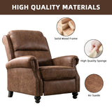IOMOR Push Back Recliner Chair Faux Leather Lounge Armchair with Rivet Decoration Wingback Single Sofa Chair with Padded Seat Solid Wood Legs for Living Room, Chocolate IOMOR