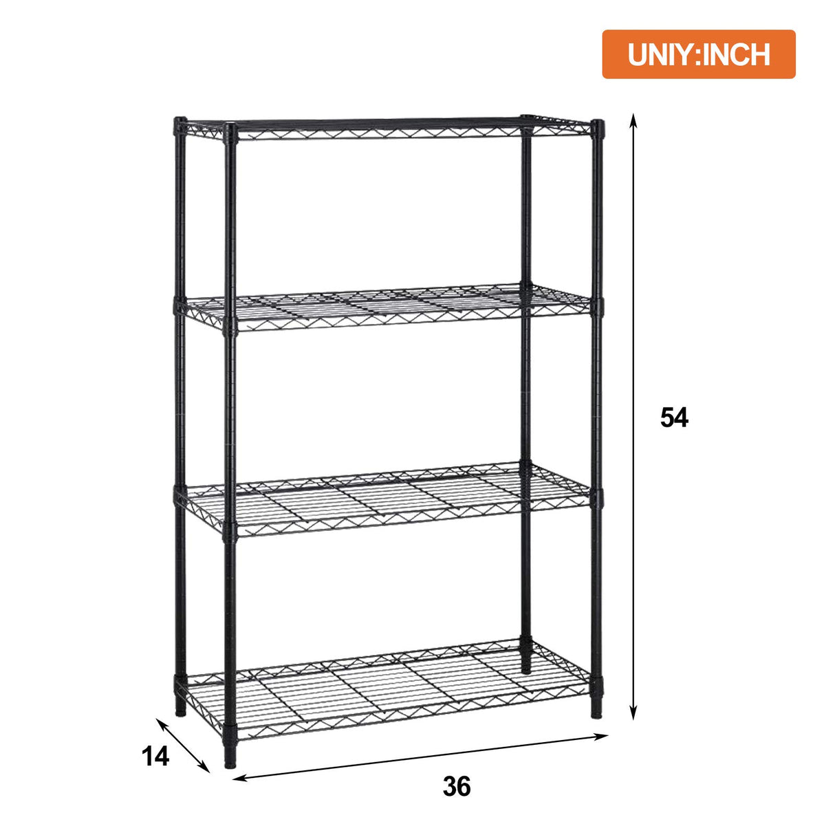 Heavy Duty Metal Storage Shelves - 4 Tier Wire Shelf with Wheels, 36" L x 14" W x 54" H, Adjustable Layer Rack, 1000 LBS, Black Hudada