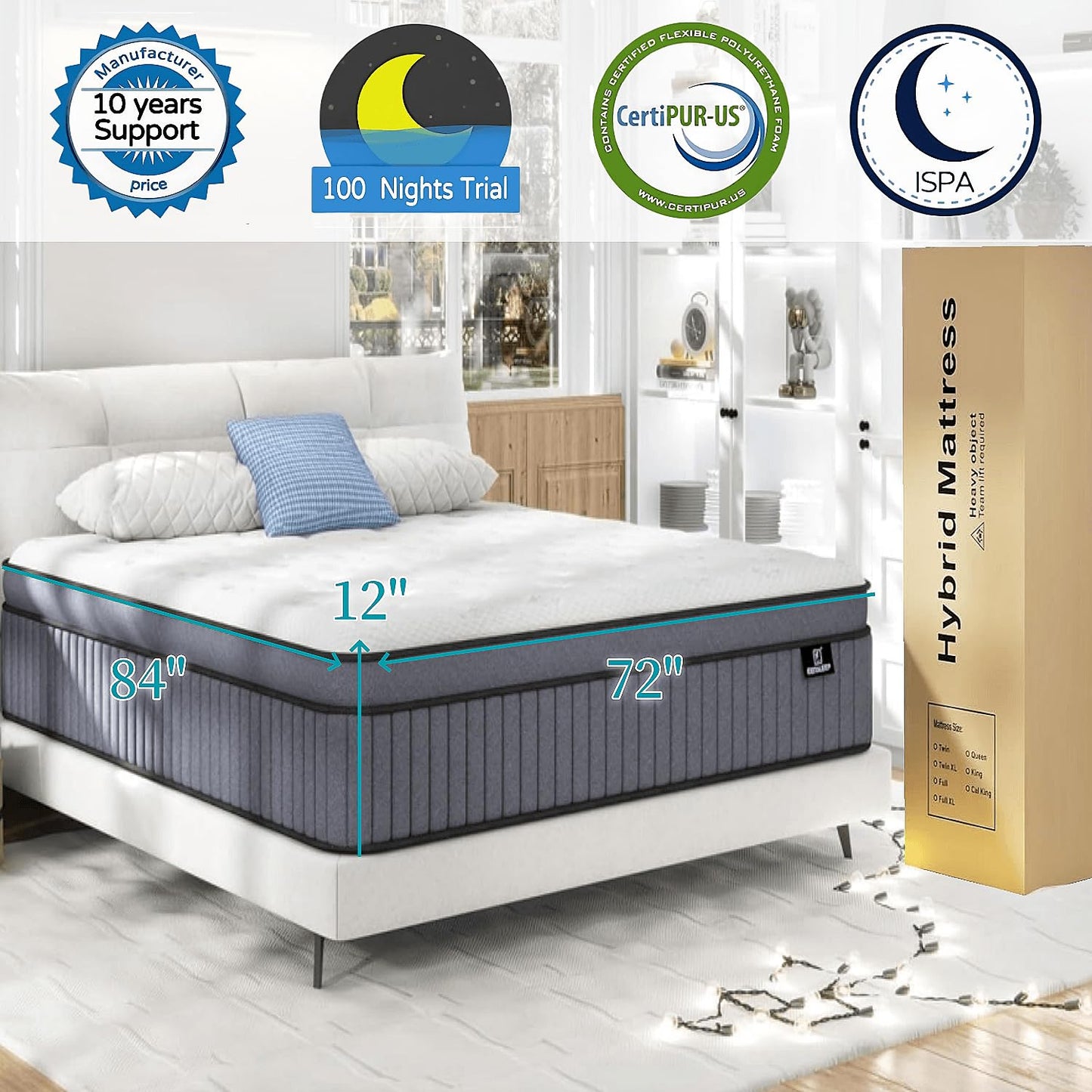 California King Mattress, Upgrade Strengthen 12 Inch Firm Hybrid Cal King Mattress in a Box, Mattress King Size With Memory Foam and Independent Pocket Springs, Strong Edge Support, Release Pressure