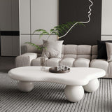 47" Modern White Coffee Table Cloud Shape Low Center Table Cute Irregular Indoor Tea Table with 3 Ball Legs for Living Room Small Space FGXJY
