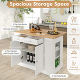 SILKYDRY Kitchen Island with Drop Leaf, Rubber Wood Top Breakfast Bar, Storage Cabinet with 2 Drawers, Adjustable Shelves, Spice Racks, Stationary Island Table for Dining Room, White SILKYDRY