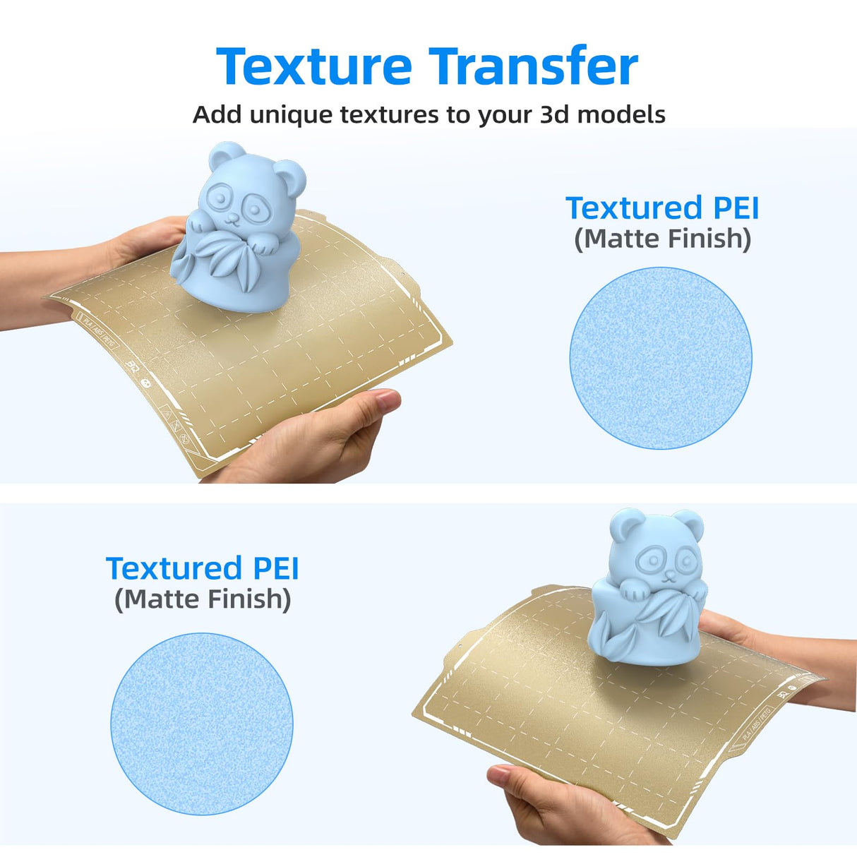 BIQU Double Side Textured PEI Panda Build Plate Compatible with Bambu-Lab A1 Mini 3D Printer 184x184mm PEI Spring Steel Build Plate Flexible Sheet Print Bed Removable Surface Platform BIQU