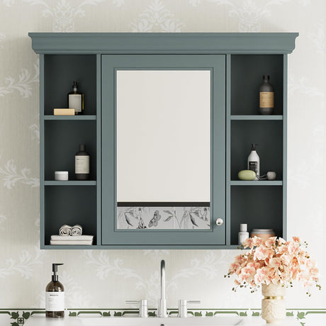 Merax Country Bathroom Medicine Cabinet with Mirror, Farmhouse Wall Mounted Medicine Cabinet with Door and Shelves, Over The Toilet Mirrored Bathroom Storage Wall Cabinet Merax