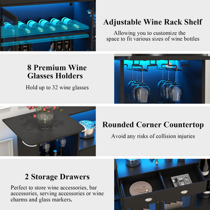 Loomie Crescent-Shaped LED Bar Cabinet with Drawer & Adjustable Wine Rack - WoodArtSupply