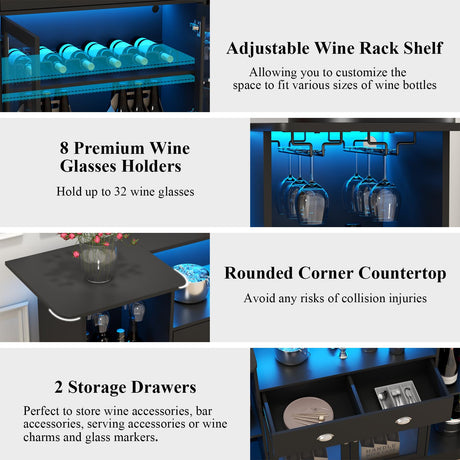 Loomie Crescent-Shaped LED Bar Cabinet with Drawer & Adjustable Wine Rack Loomie