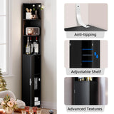 MOHOPE Corner Shelf with Cabinet, 74.8" Tall Corner Cabinet with Door, 5-Tier Narrow Bookshelf with Adjustable Shelves, Display Cabinet for Living Room, Bathroom, Dining Room, Small Space, Black MOHOPE