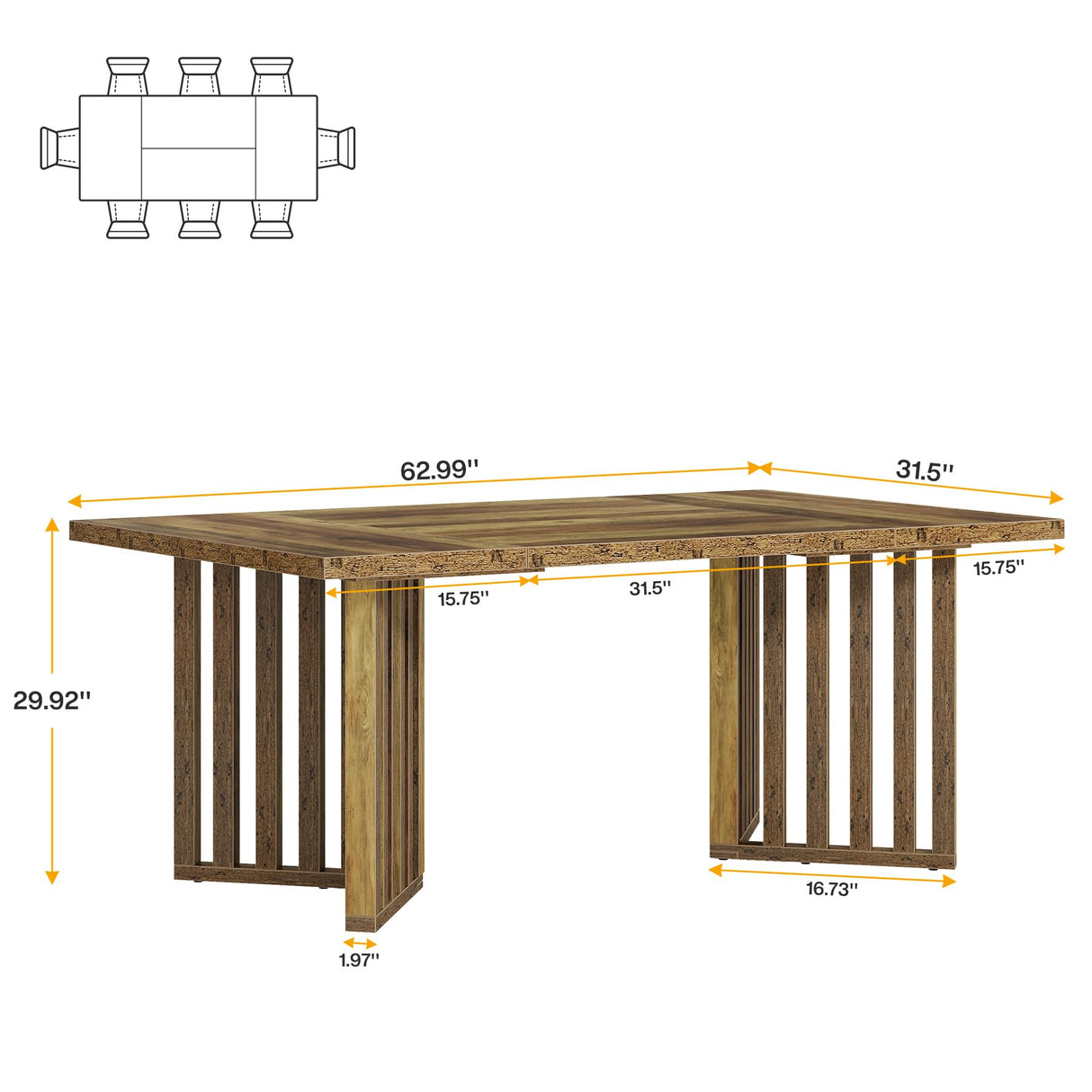 Tribesigns 63-inch Rectangular Dining Table for 4-6, Farmhouse Kitchen Dinner Eating Table with Slatted Base, Wood Dining Room Furniture for Home, Rustic Brown Tribesigns