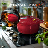 Overmont Enameled Cast Iron Dutch Oven - 5.5QT Pot with Lid Cookbook & Cotton Potholders - Heavy-Duty Cookware for Braising, Stews, Roasting, Bread Baking red Overmont