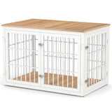 rehomerance Rustic Heavy Duty Dog Crate Furniture for Extra Large Dogs, Decorative Pet House End Table, Wooden Cage Kennel Furniture Indoor, XL, White and Natural rehomerance