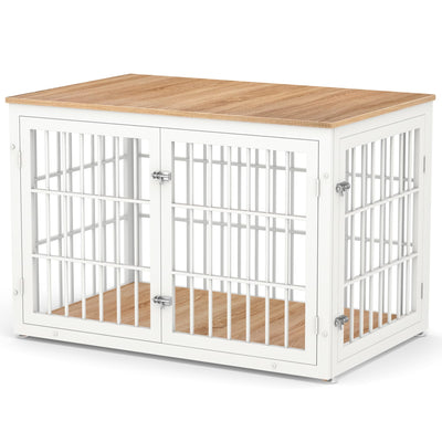rehomerance Rustic Heavy Duty Dog Crate Furniture for Extra Large Dogs, Decorative Pet House End Table, Wooden Cage Kennel Furniture Indoor, XL, White and Natural