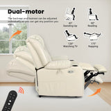 EONIX Dual Motor Oversized Power Lift Recliner Chair for Elderly, 400lbs Heavy Duty Faux Leather Recliner with Massage and Heat, Lay Flat Big and Tall Lift Chair with Cup Holders, Cream White EONIX