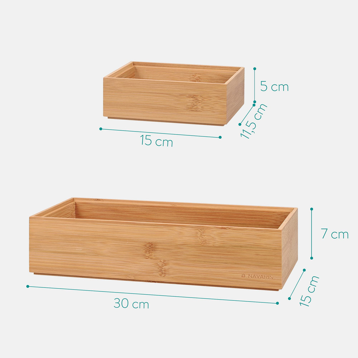 Navaris Bamboo Storage Boxes - Set of 2 Wood Stackable Box Organizers for Bedroom, Kitchen, Bathroom, Living Room, Makeup, Jewelry, Accessories Navaris