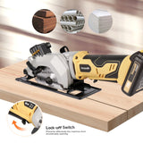Inequalit 4-1/2 Inch Mini Circular Saw, 3400 RPM Cordless Circular Saw with Laser Guide, Rip Guides, 2 Blades (24T Wood + 60T Metal), Max Cutting Depth 1-11/16" (90°), 1-1/8" (45°)" Inequalit