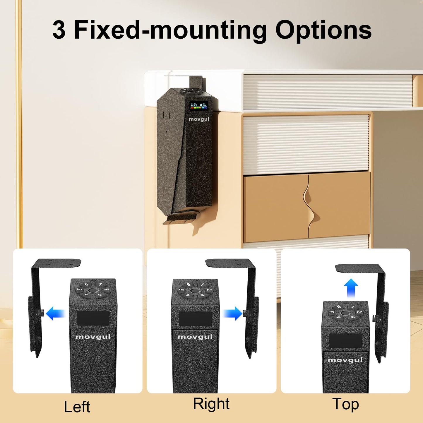 movgul Gun Safe, Biometric Drop Down Bedside Gun Safe Quick Access Handgun Safe Mount Pistol Safe for Desk, Car, Nightstand