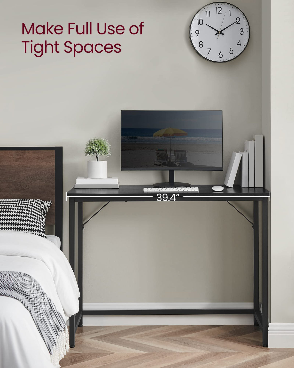 VASAGLE Computer Desk, Gaming Desk, Home Office Desk, for Small Spaces, 19.7 x 39.4 x 29.9 Inches, Industrial Style, Metal Frame, Black with Wood Grain ULWD041B56 VASAGLE