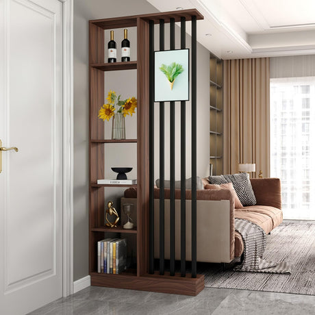 Floor to Ceiling Room Divider with Shelves – Freestanding Partition Screen, Industrial Style Room Divider Furniture for Bedroom, Office (Walnut, 31.5" L x 9.5" W x 79.5" H) GRGECXZ