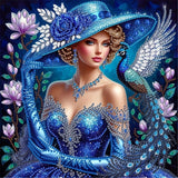 Semneroy Special Shape Diamond Art Kits for Adults, Lady in Blue Hat 5D Diamond Painting Kits for Beginners, DIY Peacock Rhinestone Diamond Dots Gem Painting Art Craft Home Decor 12 x12 Inch Semneroy