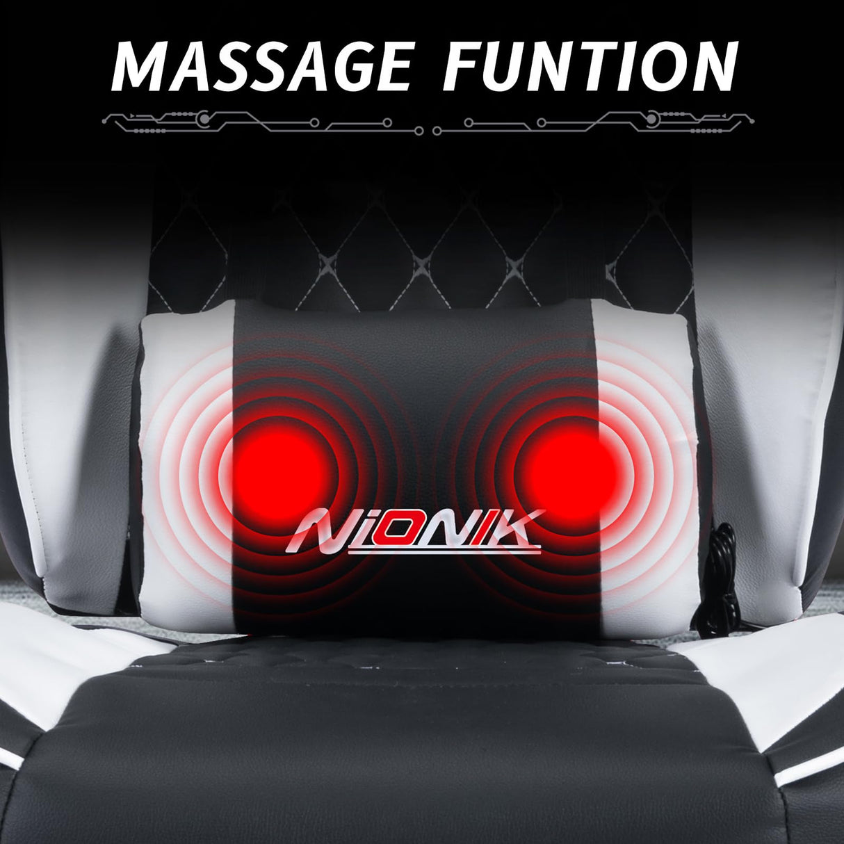 Ergonomic Video Gamer Chairs,Computer Gaming Chairs with Massage Lumbar Support and footrest,Racing Style Computer Chair Adjustable Headrest for Adults,Blackwhite NIONIK