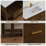 DELUXE LIVING 24 Inch Bathroom Vanity with Sink, Farmhouse Storage Cabinet with Drawers & Open Storage Shelf, Easy Assembly, Adjustable Feet, Walnut DELUXE LIVING