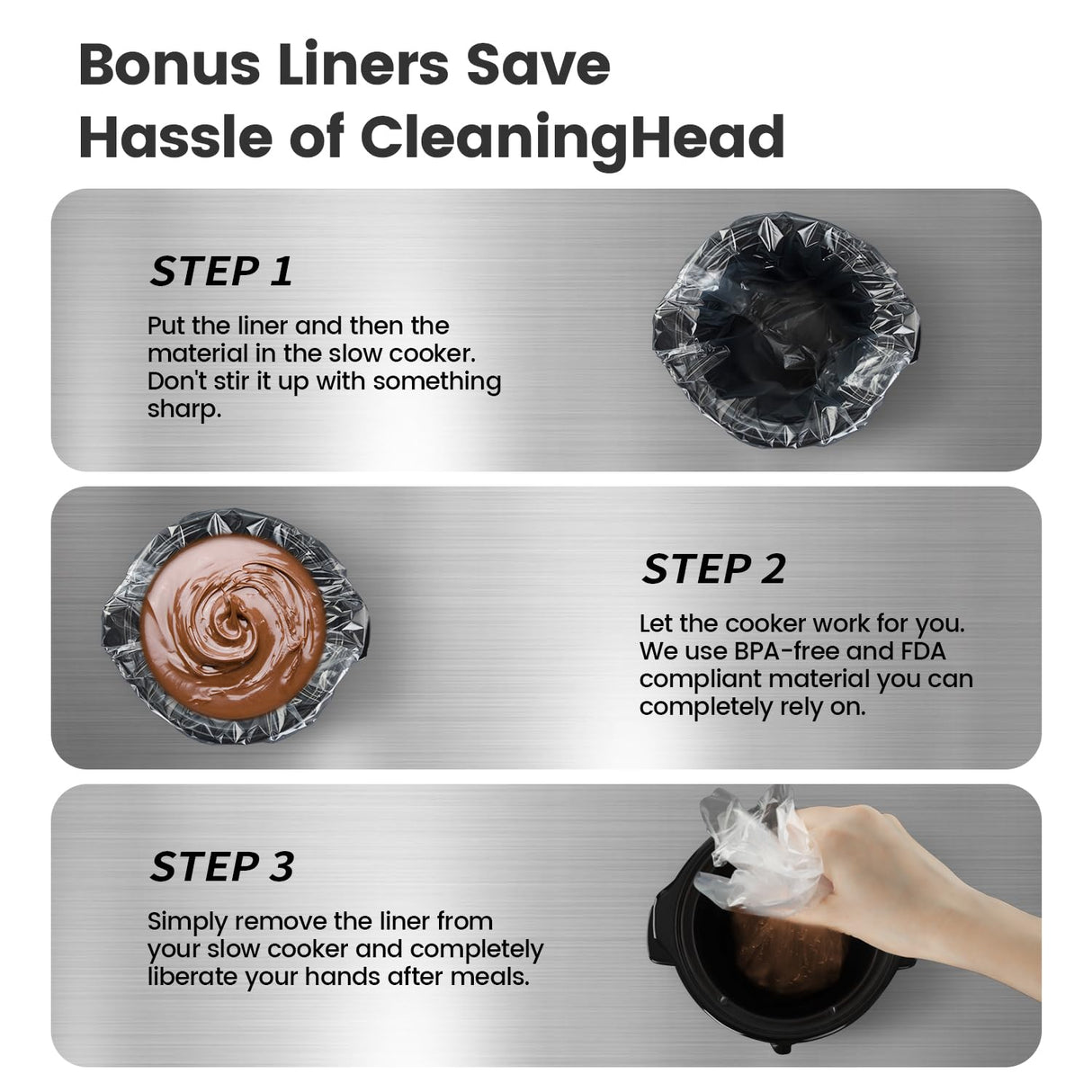 KOOC Small Slow Cooker, 0.65-Quart, Free Liners Included for Easy Clean-up, Upgraded Ceramic Pot, Nutrient Loss Reduction, Stainless Steel, Silver, Round KOOC