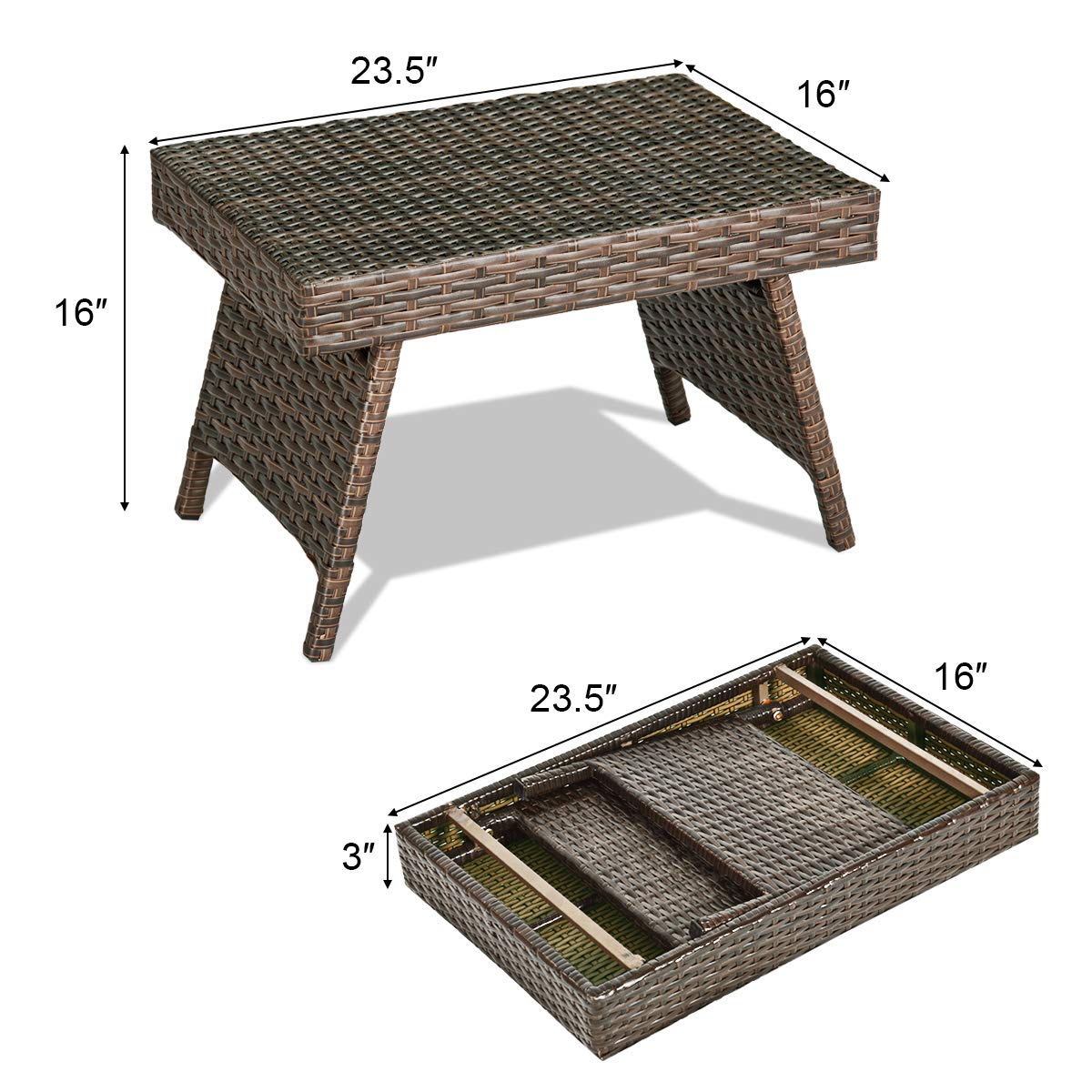 Tangkula Outdoor Folding Wicker Table, Heavy Duty Rattan Foldable Standing Coffee Side Table, for Patio Poolside Lawn Garden Balcony Tangkula