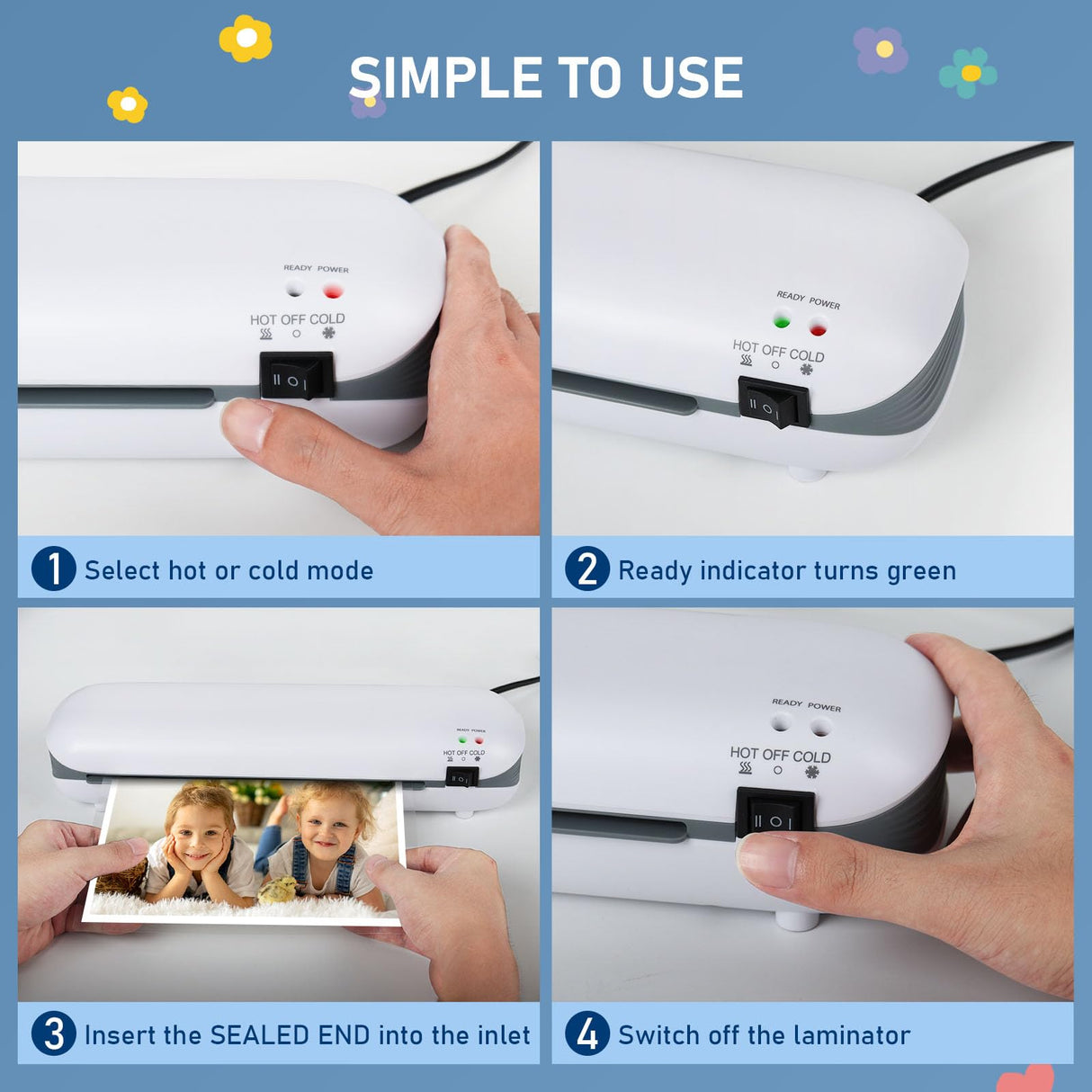 Laminator 9 Inch A4 Laminator Machine, Desktop Thermal Laminator Never Jam 45 Laminating Pouches with Paper Trimmer, Fast Warm-Up Home Office School Use, White Zyerch