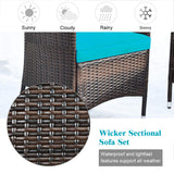 Goplus 4-Piece Rattan Patio Set, Outdoor/Indoor Wicker Conversation Set for Pool, Backyard, Lawn, Wicker Chairs and Sofa with Soft Cushion, Rattan Furniture with Tempered Glass Coffee Table Goplus
