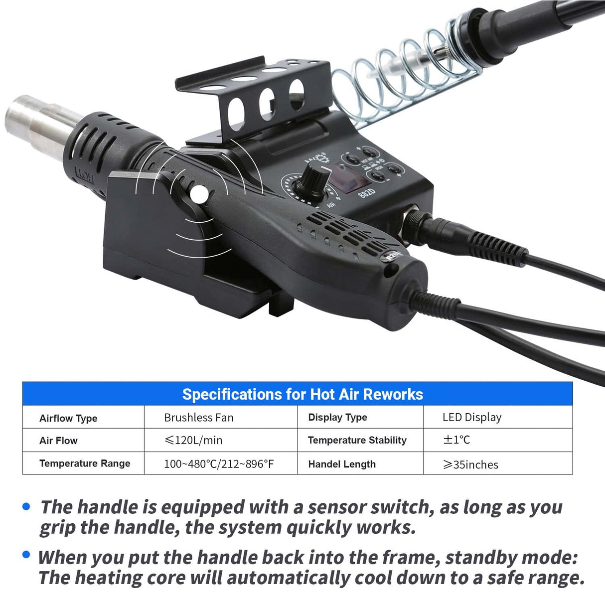 BACOENG 2 in 1 882D Soldering Iron Hot Air Rework Station with LED Display and ℉/℃ Conversion BACOENG