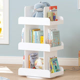 Spirich Kids Rotating Bookshelf Tower, Spinning Bookcase Lazy Susan with Book Display, 3 Tier Revolving 360 Book Shelf Storage, Vertical Rotate Turning Corner Organizer, White Spirich