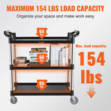 VEVOR 3 Shelf Heavy Duty Utility Cart, 154LBS Capacity, 37.4" x 15.7" x 32.7", Black VEVOR