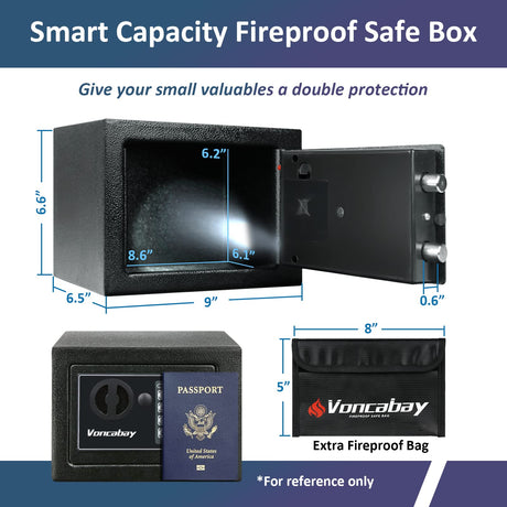 Voncabay Money Safe Box for Home with Sensor Light & Fireproof Security Safe Box for Money Safe with Keys & Pass Code, Lock Box Fireproof Safe with Digital Keypad Voncabay