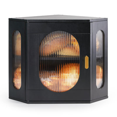 Sunhoo Bread Box for Kitchen Countertop Corner Bread Storage Wooden Breadbox Container 2 Layer Bread Holder Keeper Large Farmhouse Bread Bin Shelf for Homemade Pantry Vintage Acrylic Window(Black)