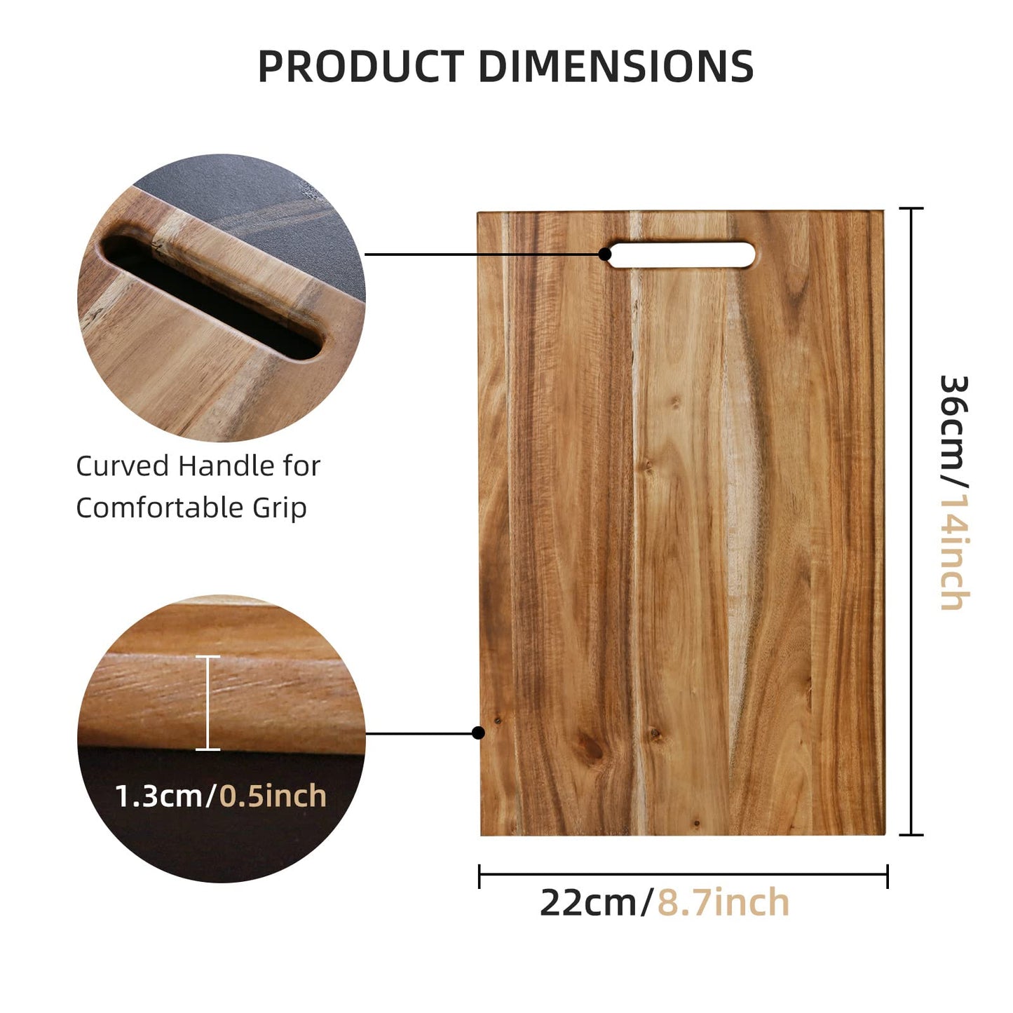 YSTKC Acacia Wood Cutting Board with Hand Grip 15" x 9.7" Inch, Wooden Reversible Chopping Board with Handle for Kitchen Meal Prep Serving, Chopping, - WoodArtSupply