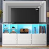 Gyfimoie White Dresser for Bedroom with 6 Drawers, Chest of Drawers with Led Lights&Charging Station, 63" Long Dresser with 7 Open Cubbies, Storage Drawers for Living Room, Closet, Hallway (White) Gyfimoie