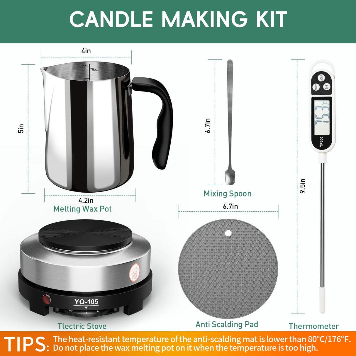 Zapstarz Candle Making Kit with Hot Plate, Candle Making Supplies for Adults Beginners, Wax Melting Pot with Stirring Spoon, Anti-Scalding Pad, Thermometer for Candle Making, Candle Making Pouring Pot Zapstarz