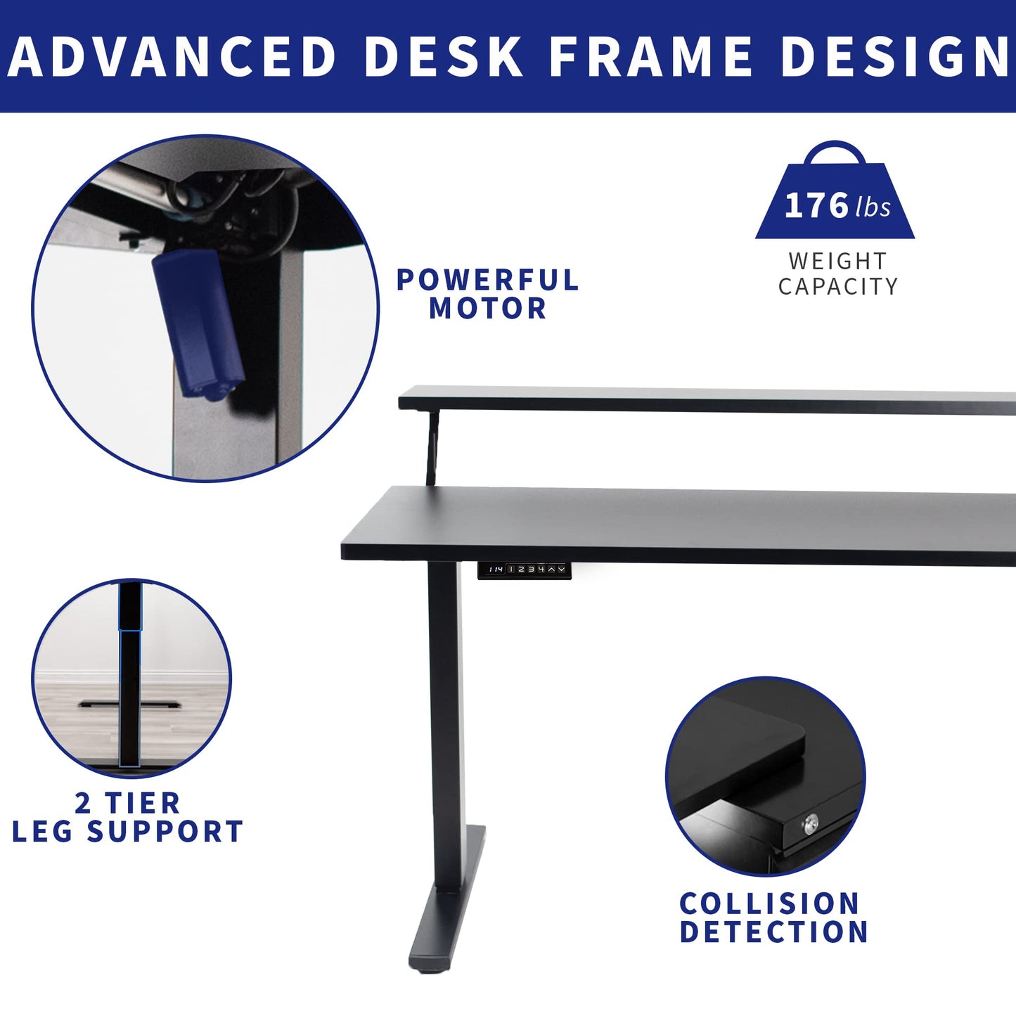 VIVO Electric 2-Tier Height Adjustable 55 x 30 inch Stand Up Desk, Dual Tier Adjustable Shelf Table Top, Standing Workstation with Memory Controller, Home and Office Furniture, Black, DESK-KI - WoodArtSupply