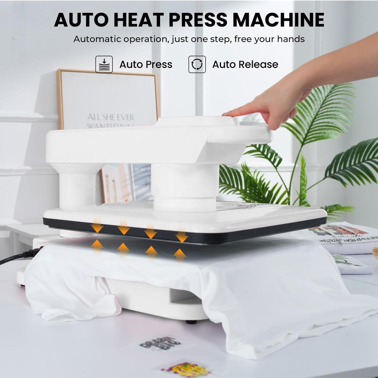Swivel Auto Heat Press Machine, 15x15 Smart T-Shirt Press with Auto Release & 7-Level Auto Pressure, Higher Heating Height, Heats Up Fast and Evenly Heat for HTV, Sublimation, Heat Transfer Whubefy