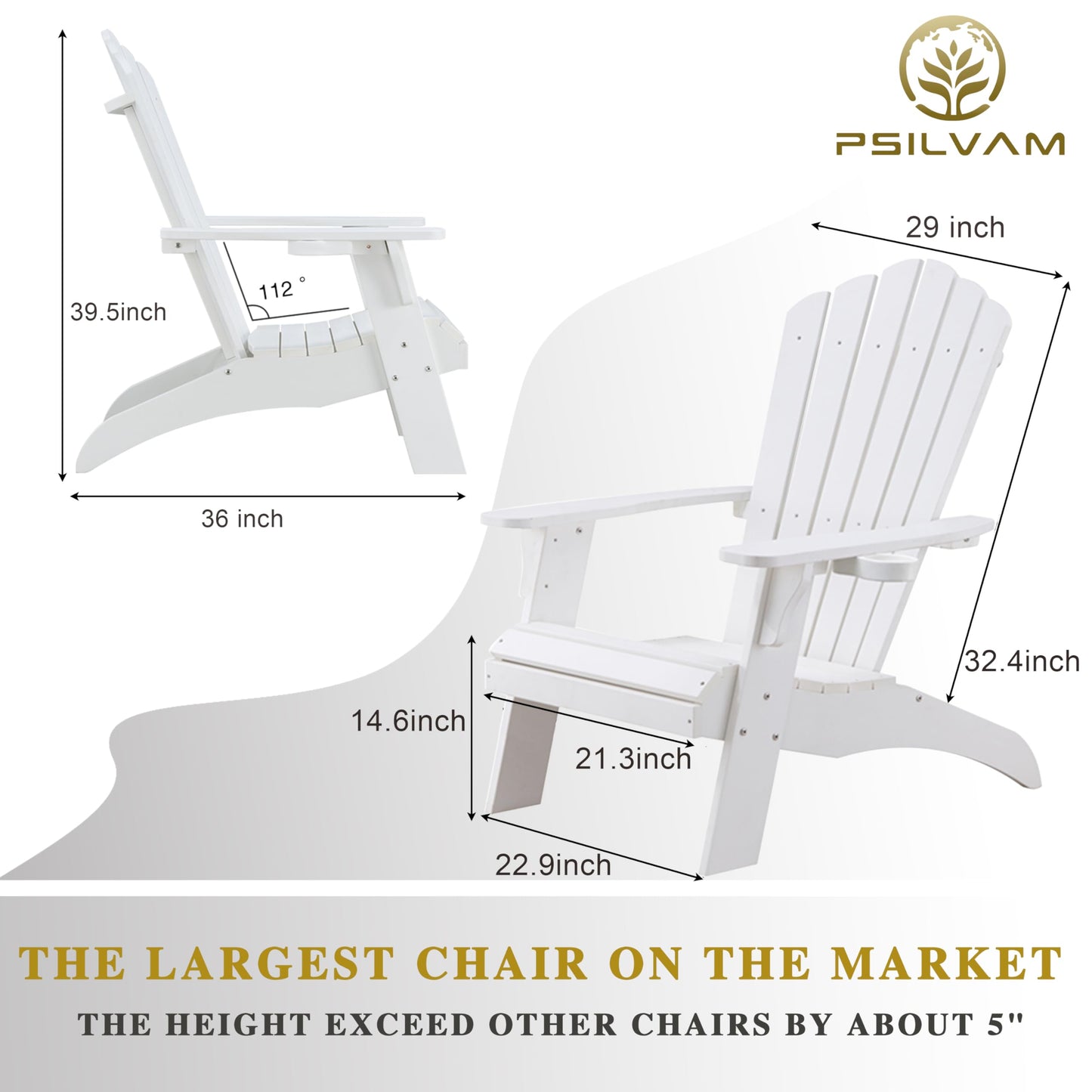 Psilvam Adirondack Chair, Oversized Poly Lumber Fire Pit Chair with Cup Holder, 350Lbs Support Patio Chairs for Garden, Weather Resistant Outdoors Seating, Relaxing Gift for Father & Mother ( - WoodArtSupply