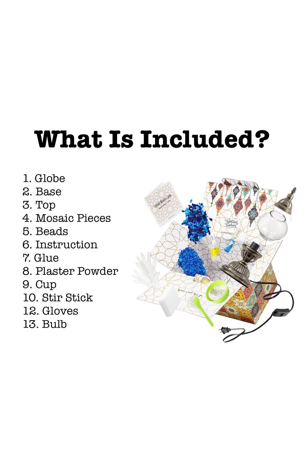 KRAFTSTORIES Turkish Mosaic Lamp Kit DIY Glass Decorative Table Bedside Night Light Tabletop for Living Room Bedroom | Make Your Own Lamp | Antique Bronze Base (Blue) KRAFTSTORIES