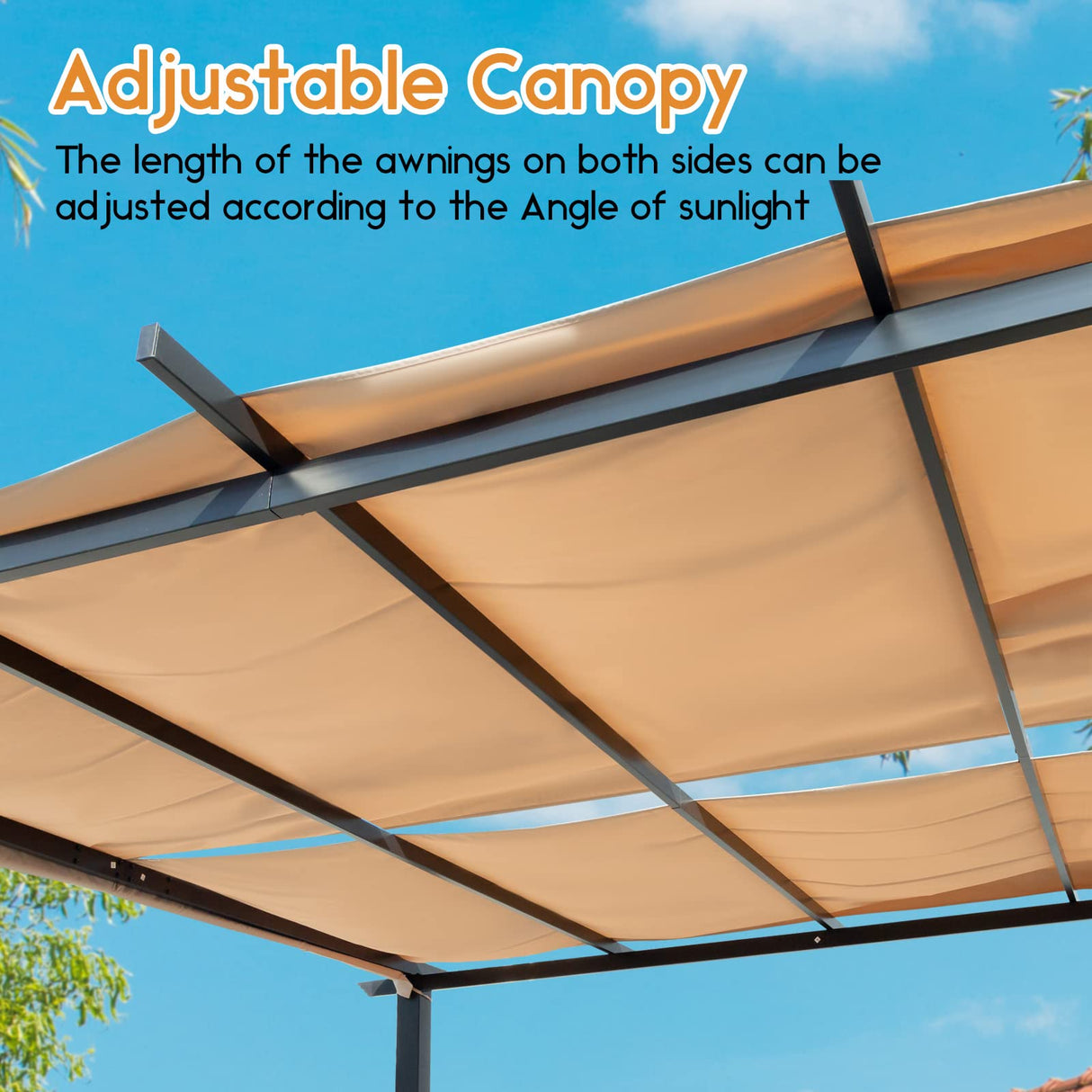 Warmally 10'x10' Outdoor Retractable Pergola, Aluminum Frame Patio Pavilion with Sun Shade Canopy Cover, Sun Shelter Gazebo for Deck, Porch, Garden, Lawn (Beige) Warmally
