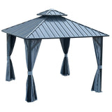 EDWINENE 12 x 12FT Outdoor Hardtop Gazebo,Heavy Duty Double Roof Gazebo,Patio Canopies & Pergolas with Nettings and Curtains,Outside Canopy Tent for Lawn,Garden,Backyard and Deck (Black) EDWINENE