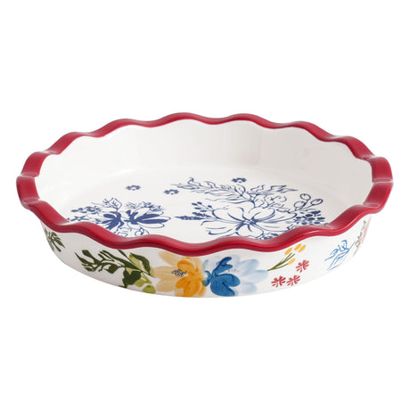 Sagoskat Pie Pan Ceramic Pie Plate, 9 inch Deep Dish Pie Pans, Nonstick Pie Pans for Baking, Red Floral Pie Dish For Kitchen Sagoskat