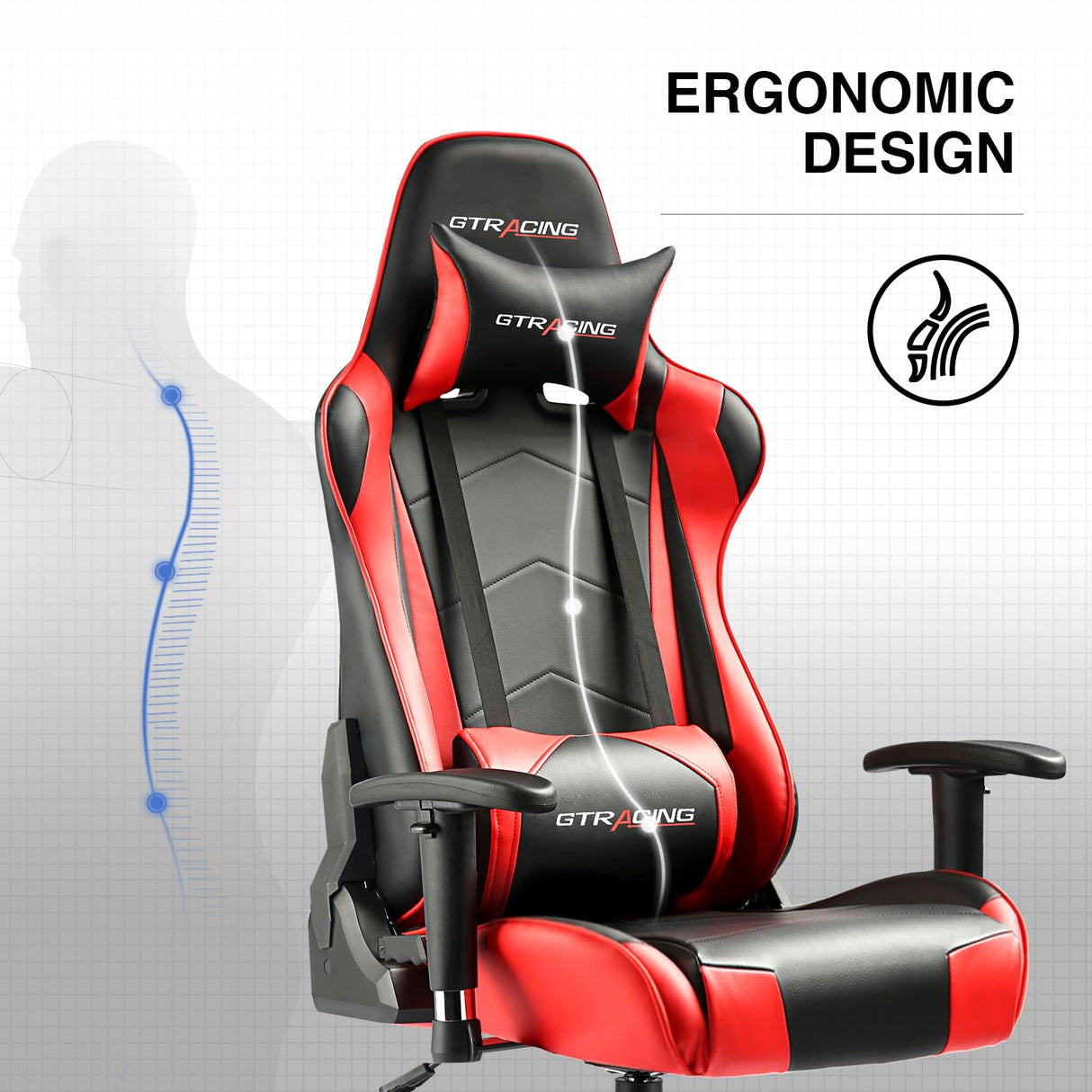 GTRACING Gaming Chair Racing Office Computer Ergonomic Video Game Chair Backrest and Seat Height Adjustable Swivel Recliner with Headrest and Lumbar Pillow Esports Chair (Red) GTRACING