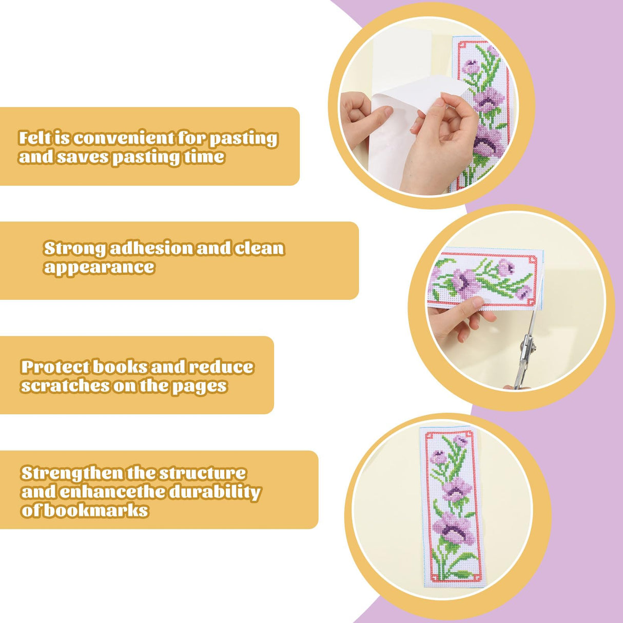 ORIGACH 6 Set Flowers Cross Stitch Bookmark Kit for Beginner with Backing Felt Floss Instructions DIY Stamped Embroidery Bookmark Kit for Adults, Book Lovers ORIGACH