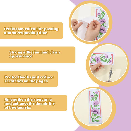 ORIGACH 6 Set Flowers Cross Stitch Bookmark Kit for Beginner with Backing Felt Floss Instructions DIY Stamped Embroidery Bookmark Kit for Adults, Book Lovers ORIGACH