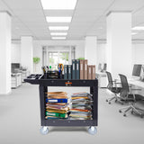 VEVOR Utility Service Cart, 2 Shelf 550LBS Heavy Duty Plastic Rolling Utility Cart with 360° Swivel Wheels, Medium Lipped Shelf, Ergonomic Storage VEVOR