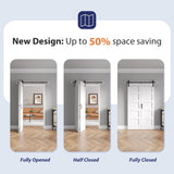 FREDBECK 48X84(Double 24x84) White Bi-fold Barn Door Sliding Folding Door Double Barn Door with 52" Hardware Kit & Handle,Solid MDF Door with Water-Proof PVC Surface for Closet,Assembly Required FREDBECK